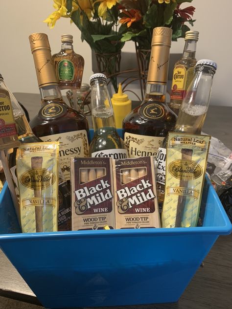 Color Themed Gift Baskets Brown, Brown Color Party Basket Ideas, Brown Basket For Color Party, Color Party Basket Ideas Brown, Brown Color Theme Party Basket, Brown Color Party Basket, Alcohol Basket Ideas For Raffle, Liquor Basket, Liquor Basket Ideas Men