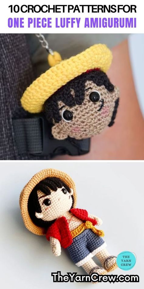 Luffy Amigurumi Pattern Free, Luffy Crochet Free Pattern, Crochet One Piece Anime, Crochet Anime Characters, Free Anime Characters, Luffy Amigurumi, Anime Amigurumi, Anime Crochet, Crochet Queen