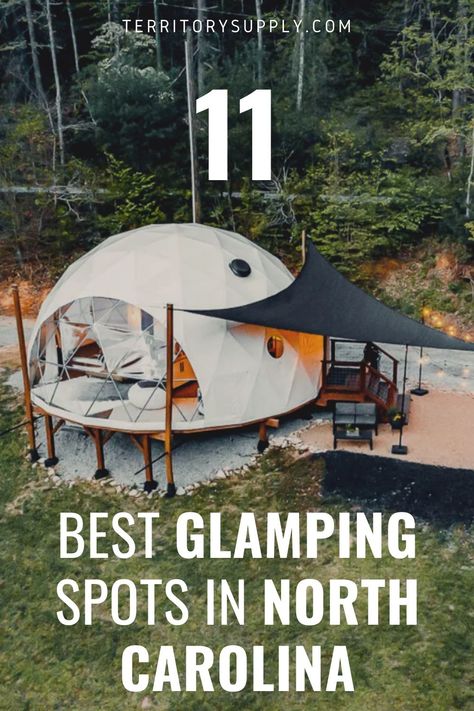 Discover 11 of the best places to glamp in North Carolina, including yurts, domes, Airstreams, and rustic canvas tents near the beach. Container Glamping Ideas, Yurt Glamping Luxury Camping, Container Glamping, Glamping Aesthetic, Yurt Cabin, Yurt Glamping, Tent Home, Dome Glamping, Nantahala Outdoor Center