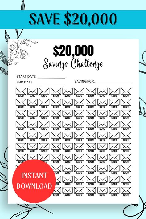 Are you up for an exciting financial journey? Embark on the path to saving $20,000 with our specially designed 20K Savings Challenge Printable! 100 Envelope Money Saving Challenge, Envelope Money Saving Challenge, Envelope Money Saving, 20k Savings Challenge, 20k Savings, Money Journal, Money Saving Challenge Printable, 100 Envelope Challenge, Saving Challenge Printable