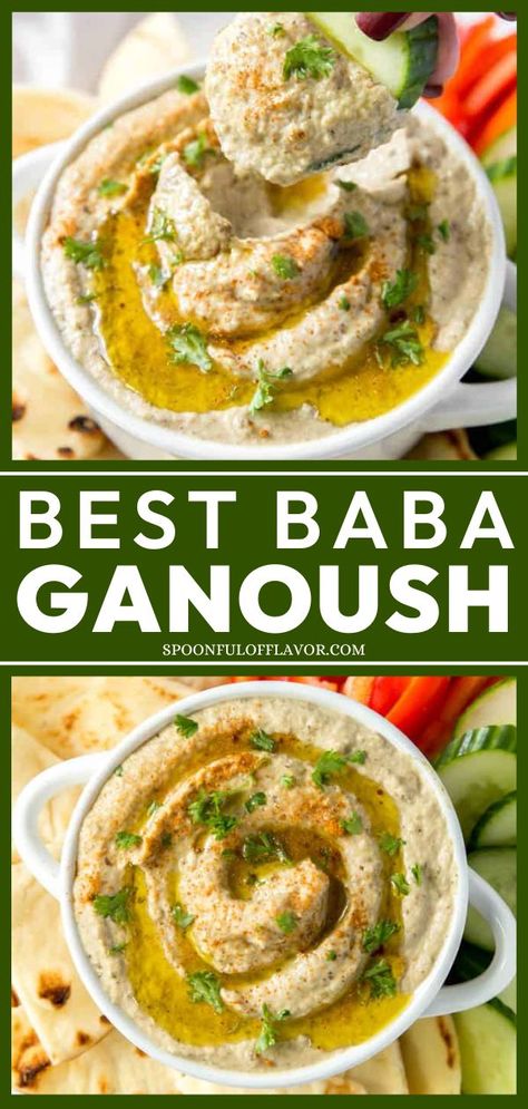 Want more crowd-pleasing appetizers? Learn how to make The Best Baba Ganoush! This healthy, flavor-packed homemade dip makes an easy Gameday recipe too. Pin this recipe! Easy Baba Ganoush Recipe, Baba Ganush, Baba Ganoush Recipe, Babaganoush Recipe, Roasted Eggplant Dip, Baba Ganoush, Roasted Eggplant, Healthy Dips, Eggplant Recipes