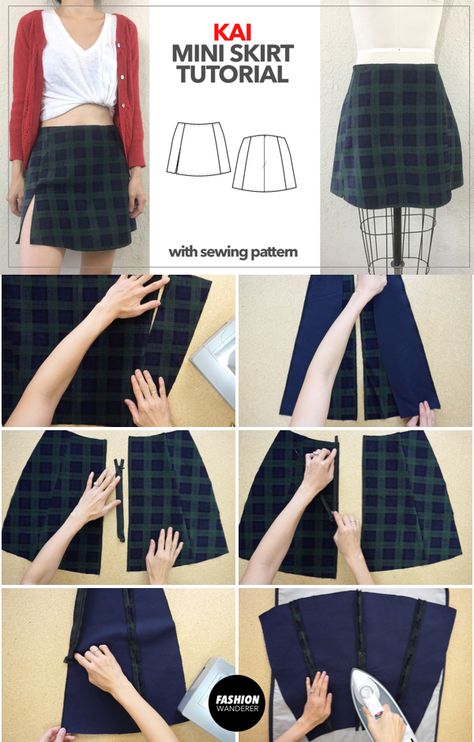 Mini Skirt Tutorial, Mini Skirt Sewing Pattern, Mini Skirt Pattern, Projek Menjahit, Skirt Tutorial, Sew Ins, Diy Clothes Design, Pola Sulam, Skirt Patterns Sewing