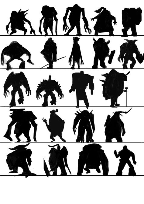 Creature Silhouette, Character Thumbnails, Monster Silhouette, Shape Language, Shape Study, Dark Universe, 2d Character Animation, Thumbnail Sketches, Arte Dc Comics