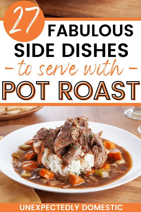 What to serve with pot roast! These easy side dishes will turn your roast dinner into an extra special, hearty meal! Roast Dinner Side Dishes, Baked Tortellini Recipes, Roasted Side Dishes, Crockpot Dump Recipes, Stovetop Chili, Roast Gravy, Easy Side Dishes, Hamburger Casseroles Recipes, Dump Meals