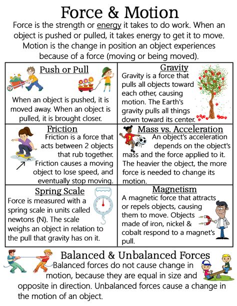 Physics Forces And Motion Notes, Types Of Forces Anchor Chart, Force And Motion Notes, Grade 8 Science Notes, Force And Motion Anchor Chart, Motion Anchor Chart, Force Notes, Forces Science, Force And Motion Activities