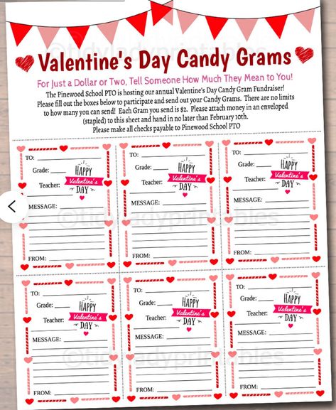 Candy Gram Valentines Day, Candy Grams For Coworkers, Cookie Grams Valentine, Valentines Candy Grams Fundraiser, Pto Valentines Day Fundraiser, Candy Grams Fundraiser Valentine, Valentines Grams Fundraiser, Pto Valentines Ideas, Candy Gram Ideas Valentine Fundraiser