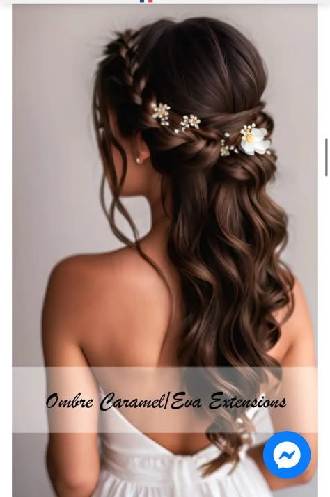 Girly Hairstyles For Long Hair, Down Hair With Braid, Civil Wedding Hairstyle, Tangled Hairstyle, Indian Wedding Hairstyles For Long Hair, Bridal Hairstyles Half Up Half Down, Whimsical Hairstyles, Half Down Bridal Hair, Bridesmaid Hair Inspo