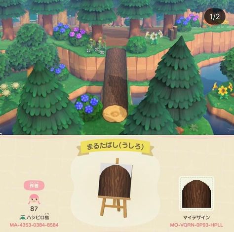 Log Bridge, Animal Crossing Designs, Acnh Paths, Acnh Patterns, Forest Designs, Animal Crossing 3ds, More Code, Animals Crossing, Ac New Leaf