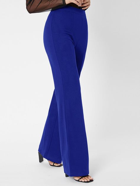 SHEIN Tall Zipper Back Solid Flare Leg Pants Blue Palazzo Pants Outfit, Haut Transparent, Palazzo Pants Outfit, Royal Blue Pants, Womens Palazzo Pants, Women Bottoms, Flare Leg Pants, Trouser Style, Women Pants