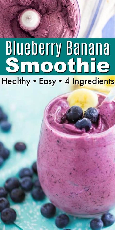 Easy smoothie recipes for breakfast or mid-afternoon treat! To make this blueberry banana smoothie recipe you'll need only 4 simple ingredients!   #smoothies #smoothierecipes #healthysmoothie #blueberrybananasmoothie #bananarecipes #food #recipes Blueberry Smoothie Recipe Healthy, Blueberry Banana Smoothie Recipe, Blueberry Smoothie Recipe Easy, Blueberry Banana Smoothie Recipes, Blueberry Muffin Smoothie, Banana Oat Smoothie, Strawberry Blueberry Smoothie, Banana Smoothie Healthy, Easy Breakfast Smoothies