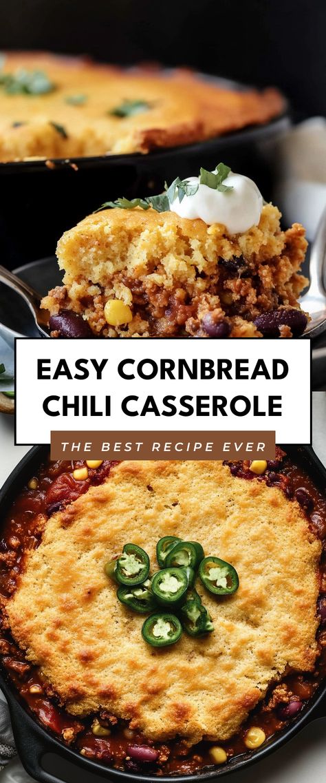 Image for Easy Cornbread Chili Casserole Chili And Cornbread Casserole, Cornbread Chili Casserole, Chili Cornbread Bake, Cornbread Chili, Chili Cornbread Casserole, Corn Cakes Recipe, Easy Chilli, Chili Cornbread, Easy Cornbread