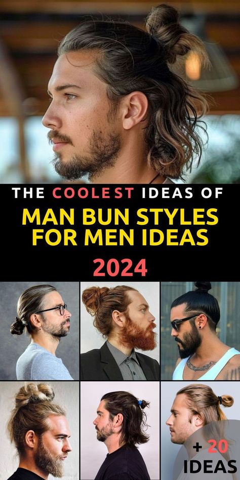 Explore new hairstyle possibilities with these 20 Man Bun Styles for Men Ideas for 2024. Whether you're looking for a simple and classic bun or something more intricate like a braid, these styles are sure to impress. Show off your long hair and beard with these trendy and stylish options that are guaranteed to make you look and feel great. Elevate your look and make a statement with these fashionable and versatile man bun styles. Man Bun With Fade, Braid Long Hair, Ponytail Hairstyles For Men, Long Hair And Beard, Man Bun Undercut, Man Bun Beard, Man Bun Styles, Trending Hairstyles For Men, Long Hair Ideas