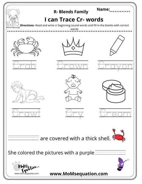 Trace the Cr consonant blending words and Enjoy the phonics learning . Cr Words Worksheet, Cr Blends Worksheets, Blending Words, Learn Phonics, Phonics Learning, Middle Sounds, Blends Activities, Blends Worksheets, Blend Words