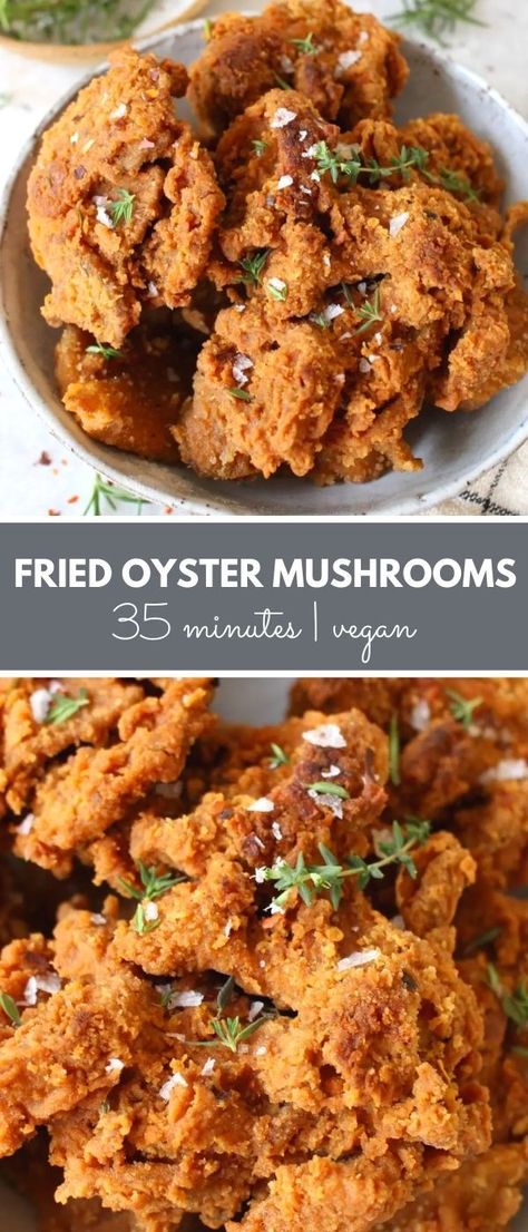 Fried Oyster Mushroom Recipe, Fried Oyster Mushrooms, Mushroom Recipes Vegan, Oyster Mushroom Recipe, Fried Oyster, Vegan Fried Chicken, Vegan Soul Food, Vegan Fries, Oyster Mushroom