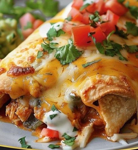 Baked Chicken Chimichangas, Chicken Chimichangas, Chi Chi's, Monterey Jack, Salad Sandwich, Monterey Jack Cheese, Mexican Recipes, Taco Tuesday, Shredded Chicken