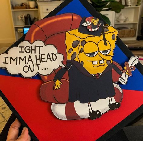 SpongeBob grad cap. Can you spot baby SpongeBob? #grad #graduation #graduationcap #spongebob Spongebob Graduation, Spongebob Grad Cap, Ight Imma Head Out, Grad Cap, Graduation Cap, Graduation Party