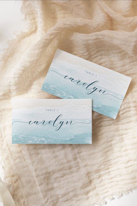 Pei Wedding, Ocean Wedding Theme, Beach Wedding Tables, Wedding Name Tags, Wedding Seating Cards, Elegant Place, Table Assignments, Wedding Place Names, Beach Bridal Showers