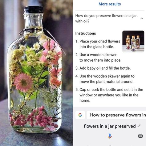 Natural Witchy Decor, Diy Herbarium Bottle, Garden Witch Home Decor, Stuff To Do With Dried Flowers, Herbarium Bottle Diy, Filling Vases Ideas, Fairy Core Bathroom Ideas, Dried Flowers In Glass Bottles, How To Save Dried Flowers