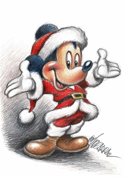 Cartoon Sketches Disney, Red Disney Characters, Christmas Cartoon Illustration, Disney Christmas Paintings, Disney Christmas Drawing, Christmas Drawing Sketch, Santa Sketch, Disney Christmas Drawing Ideas, Disney Christmas Drawing Easy