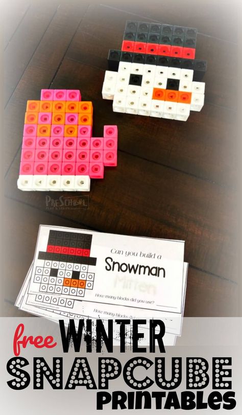 Winter Snap Cube Mats Free, Winter Pattern Block Mats, Winter Math Crafts Kindergarten, Snap Cubes Activities Free Printables, Cozy Cube Ideas Preschool, Winter Block Center Preschool, Winter Theme Preschool Activities Free Printables, Snap Cubes Activities, Winter Printables Free