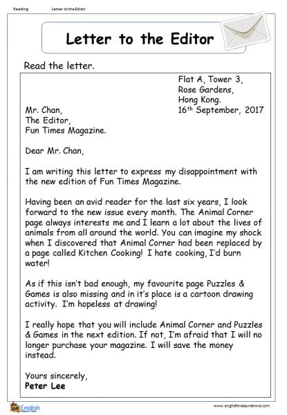 Letter to the Editor Reading Comprehension Worksheet – English Treasure Trove Abrevations English Text, Letter To Editor, Unseen Passage In English Class 4, Reading Text For Intermediate, English Passage Comprehension, English Letter Writing, English Moral Stories, Reading Comprehension Texts, Teaching Class