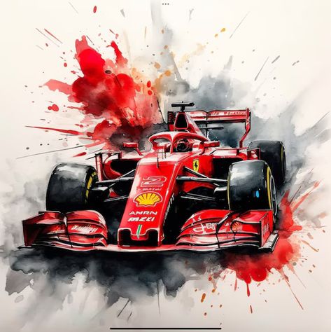 Ferrari F1 Car, F1 Artwork, Car Watercolor, Watercolor Digital Art, Car Png, Bottle Drawing, F1 Car, Formula 1 Racing, Car Artwork