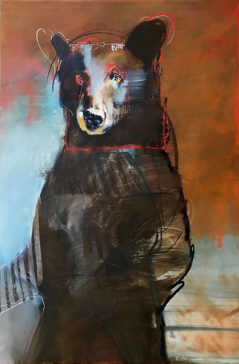 Abstract Bear Art, Rebecca Haines, Black Bears Art, Art Motivation, Abstract Animal Art, Spirit Animal Art, Whimsical Paintings, Bear Art, Abstract Animals