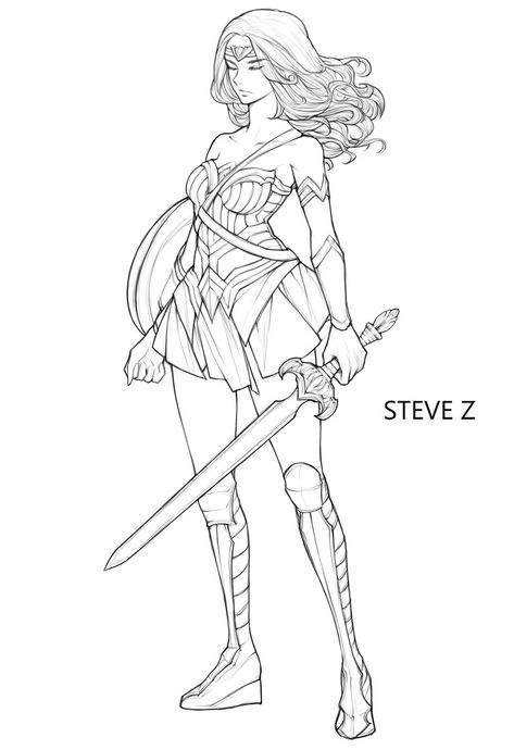 Steve Zheng, Wonder Woman Sketch, Wonder Woman Drawing, Cute Drawlings, Wonder Woman Art, Coloring Pages Inspirational, Adult Coloring Designs, Adult Colouring Pages, Printable Adult Coloring Pages