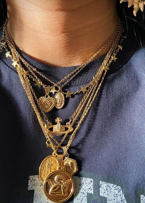 Gold Necklace Layered Men, Layered Jewelry Men, Xoxo Jewelry, Streetwear Jewelry, Dope Jewelry Accessories, Indie Jewelry, Stacked Necklaces, Dope Jewelry, Chunky Jewelry