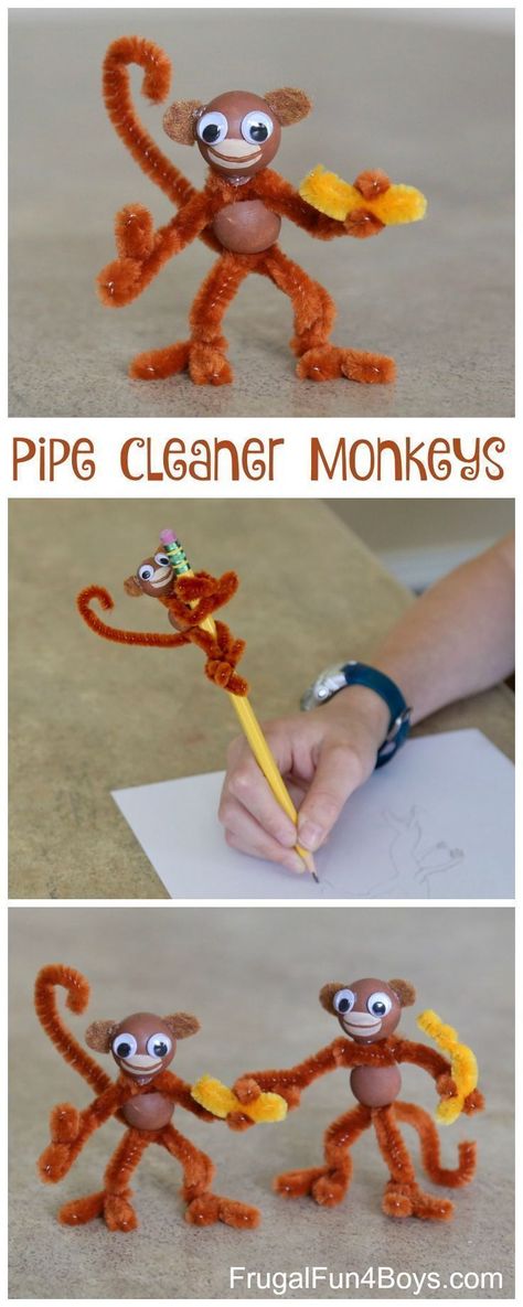 Craft Pipe Cleaner, Monkey Crafts, Art Videos For Kids, Pipe Cleaner Crafts, Animal Crafts For Kids, Winter Crafts For Kids, Crafts For Boys, Pipe Cleaners, Googly Eyes