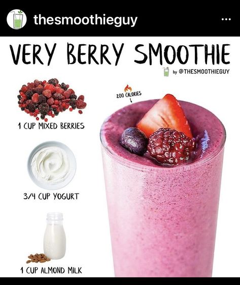 Very Berry Smoothie, Easy Healthy Smoothie Recipes, Frozen Fruit Smoothie, Healthy Diet Smoothies, Resep Smoothie, Fruit Smoothie Recipes Healthy, Easy Healthy Smoothies, Smoothie Recipes Healthy Breakfast, Smoothie Drink Recipes