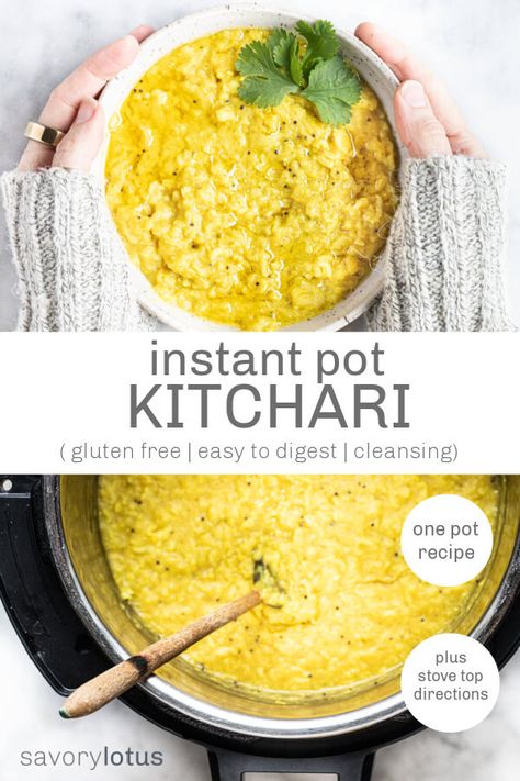 Kichidi Recipe Indian Instant Pot, Ayurveda Instant Pot, Ayurveda Crockpot Recipes, Kitchari Recipe Ayurveda Vata, Lentil Kitchari Recipe, Instant Pot Kitchari, Kitchari Instant Pot, Kitchari Recipe Ayurveda, Ayurveda Cleanse