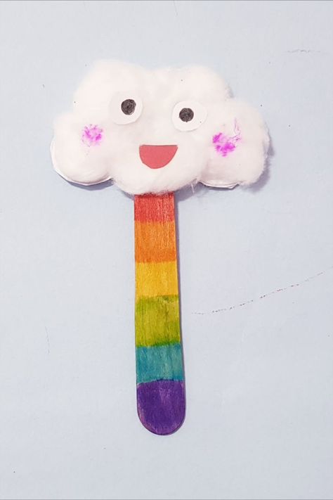 Cotton Ball Crafts For Kids, Crafts With Cotton Balls, Cloud Bookmark, Toddler Artwork, Cotton Ball Crafts, Rainbow Bookmark, Pink Bow Hair, Rabbit Craft, Ball Craft