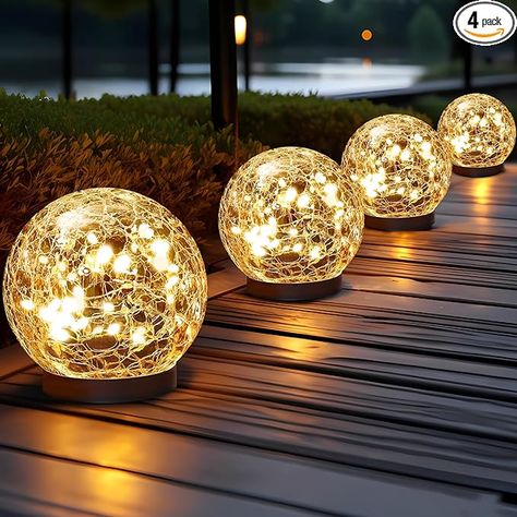 JKIMK Solar Globe Lights Outdoor Waterproof-Solar Balls for Garden-Cracked Glass Ball Solar Lights Outdoor-Solar Orbs for Outside-Outdoor Decorations for Patio and Yard Lawn Backyard Decor - Amazon.com Globe Lights Outdoor, Outdoor Globe Lights, Solar Yard Lights, Yard Lights, Shimmer Lights, Lawn And Landscape, Pathway Lighting, Outdoor Decorations, Solar Garden