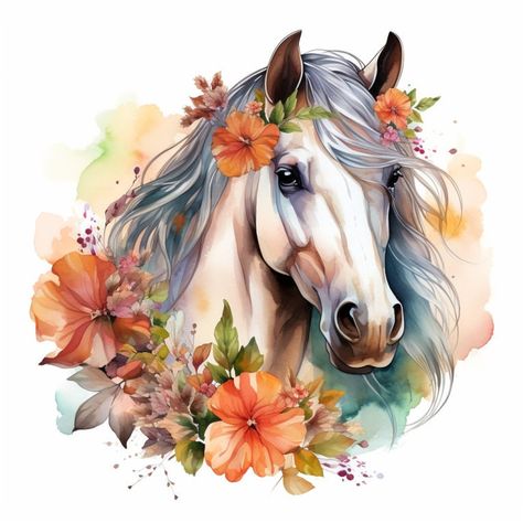 Emmy Kalia, Horse Flowers, Beautiful Tattoos For Women, Fantasy Horses, Watercolor Horse, Horse Drawings, Elegant Tattoos, Cute Wild Animals, Horse Art