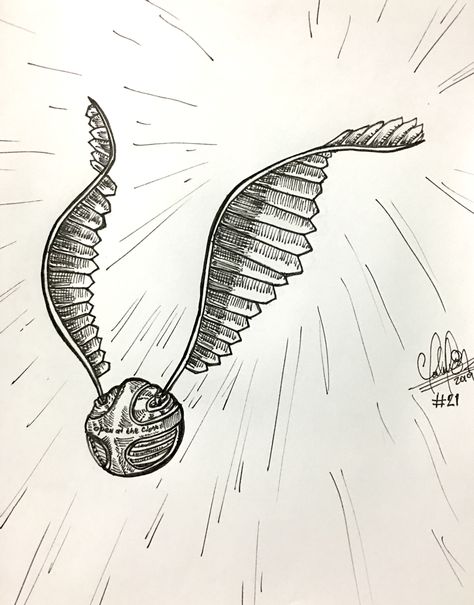 Golden Inktober Drawing, Golden Snitch Sketch, Inktober 2023 Golden, Harry Potter Quidditch Art, Quidditch Drawing, Golden Inktober, Golden Snitch Drawing, Golden Sketch, Snitch Harry Potter