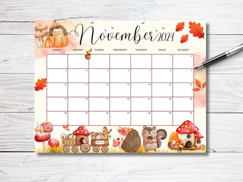 EDITABLE November 2024 Calendar, Beautiful Fall Autumn with Cute Animals, Thanksgiving Planner, Printable Fillable Monthly Calendar Planner by DigiMagicMakers on Etsy Fall Calendar, Monthly Calendar Planner, Thanksgiving Planner, Calendar Planner, Monthly Calendar Printable, Autumn Scenes, 2024 Calendar, Cute Hedgehog, Beautiful Autumn