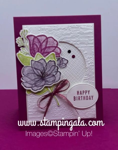 Stampinup Translucent Florals, Translucent Florals Stampin Up Cards, Translucent Flowers, Translucent Florals, Stylish Shapes Dies, Countryside Corners, Circle Window, Stamping Techniques Card Tutorials, Textured Backdrop