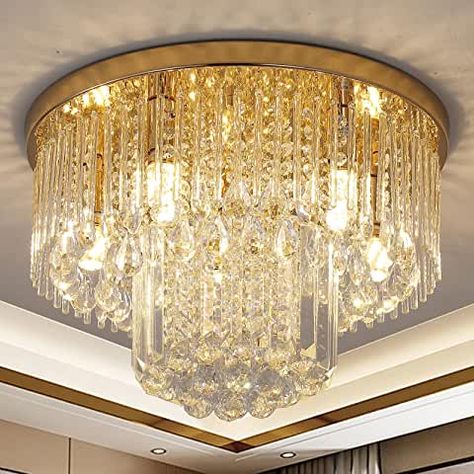 Amazon.com: Flush Mount Chandelier Closet Chandelier, Chandelier Flush Mount, Mini Flush Mount Crystal Chandelier, Dining Room Entryway, Silver Lamp, Crystal Chandelier Lighting, Crystal Ceiling Light, Flush Mount Chandelier, Chrome Silver