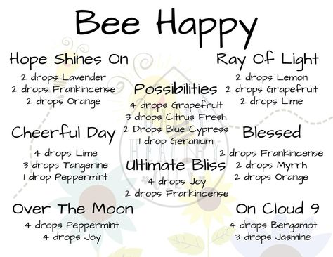 Happy Oil Blend Diffuser Recipes, Happy Blend Essential Oils, Essential Oils For Happiness, Happy Diffuser Blends, Essential Oil Combinations, Doterra Essential Oils Recipes, Essential Oil Diffuser Blends Recipes, Young Living Essential Oils Recipes, Essential Oils Guide