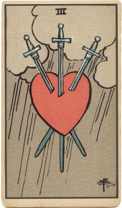 Three of Swords – TarotTools.com Three Of Swords Drawing, 3 Of Swords Tarot Tattoo, Three Of Swords Tarot Tattoo, Three Of Hearts Tattoo, Three Swords Tattoo, 3 Of Swords Tattoo, Three Of Swords Tattoo, 3 Of Hearts, Three Of Hearts