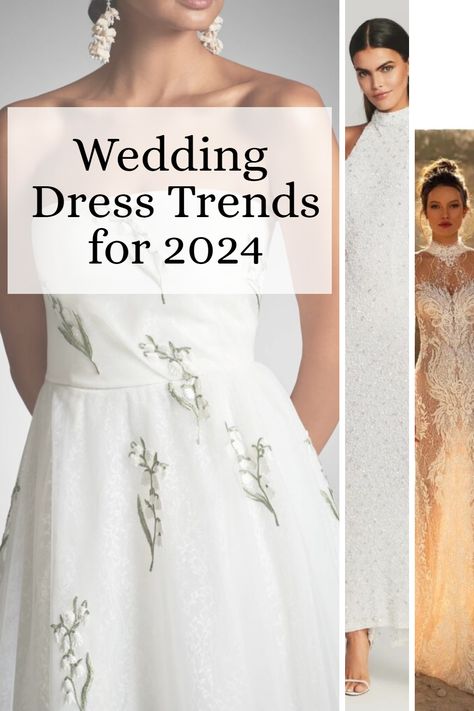 Be on the lookout for these wedding dress trends for 2024 brides! Popular Wedding Dresses 2024, Trendy Wedding Dress 2024, Trending Wedding Dresses 2024, Wedding Dresses 2024 Trend New, Bride Dresses 2024 Trends, Bride 2024 Trends, 2024 Wedding Trends Dress, Bridal Trends 2024, Bride Dress 2024