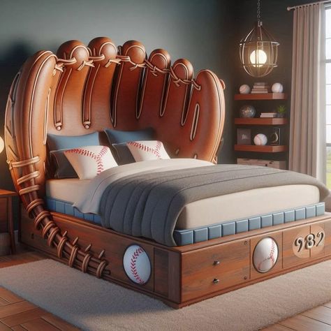 Discover the Ultimate Comfort with a Baseball Glove-Shaped Bed Boys Baseball Room Ideas, Baseball Theme Room Boy Bedrooms, Toddler Sports Bedroom, Baseball Bedroom For Boys, Baseball Room Ideas, Sports Room Ideas, Baseball Bedroom Ideas, Boys Baseball Bedroom, Preteen Boys Bedroom