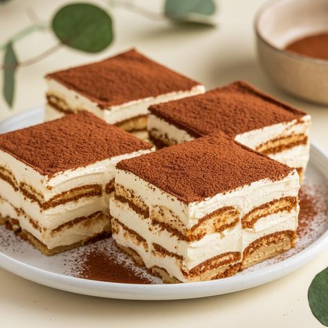 This Classic Tiramisu is a rich and creamy dessert that’s perfect for any occasion! 🍰☕ Layers of espresso-soaked ladyfingers and mascarpone cream make every bite a dream! #Ingredients: **For the Filling:** - 6 large egg yolks - 3/4 cup granulated sugar - 1 cup mascarpone cheese - 1 1/2 cups heavy cream **For the Layers:** - 1 1/2 cups brewed espresso (or strong coffee), cooled - 1/4 cup coffee liqueur (optional) - 1 package (7 oz) ladyfingers (about 24) - 2 tablespoons unsweetened cocoa pow... Tiramisu Aesthetic, Classic Tiramisu, Mascarpone Cream, Coffee Liqueur, Lady Fingers, Mascarpone Cheese, Creamy Desserts, Egg Yolks, Strong Coffee