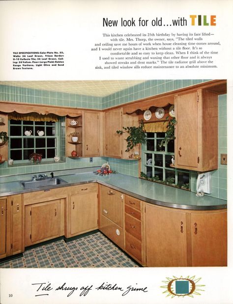 New ideas in tile : American Olean Tile Company : Free Download, Borrow, and Streaming : Internet Archive 1950s Kitchen Cabinets, 1950 Kitchen, Vintage 1950s Kitchen, Model Dapur, 50s Kitchen, Old Fashioned Kitchen, 1950s Kitchen, Kitchen Tiles Design, Kabinet Dapur