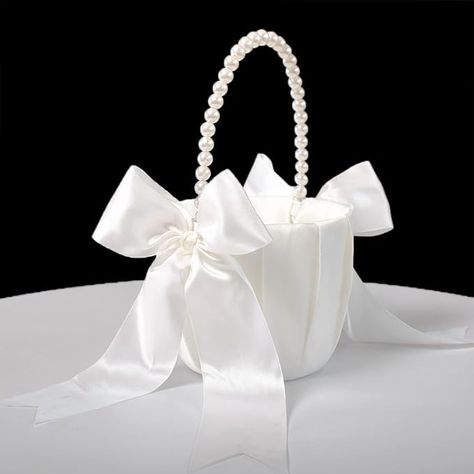 Amazon.com: ATAILOVE Flower Girl Basket and Pearl Handle for Weddings - Cute Cherish Fairy Flower Baskets (Ivory) : Home & Kitchen White Flower Girl Basket, Elegant Wedding Flowers, Wedding Flower Girl Basket, Flower Baskets, Ivory Flower Girl, Flower Girl Baskets, Ring Pillow Wedding, Ivory Flower, 2024 Wedding