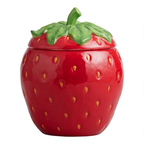 Hand Painted Ceramic Strawberry Figural Cookie Jar | World Market Ceramic Strawberry, Strawberry Stuff, Jars Kitchen, Strawberry Kitchen, Strawberry Candy, Apartment Stuff, Baked Treats, Ceramic Boxes, Ceramic Color