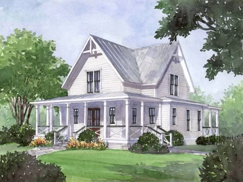 House Plan of the Month: Four Gables | Southern Living Classic Farmhouse Plans, Four Gables House Plan, Four Gables, Small Farmhouse Plans, House In The Country, Southern Farmhouse, Gable House, Southern Living House Plans, House Plans One Story