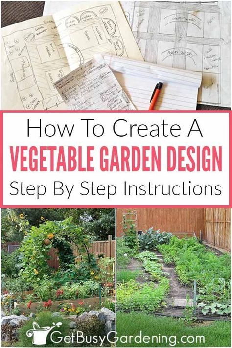 Drawing your DIY home vegetable garden layout may sound hard, but it’s simple (and fun too!). Whether your garden is large or small, in ground rows or raised beds, or the backyard or the front, follow these easy step-by-step instructions for how to design a vegetable garden for beginners (with pictures!). It will help you plan for companion planting, vertical structures, and crop rotation. Plus get tons of ideas and inspiration for designing a pretty garden.  #gardenlayouts Vegetable Garden Layout Design, Vegetable Garden Layout, Garden For Beginners, Garden Bed Layout, Backyard Garden Layout, Garden Layout Vegetable, Vegetable Garden Planning, Vegetable Garden For Beginners, Backyard Vegetable Gardens