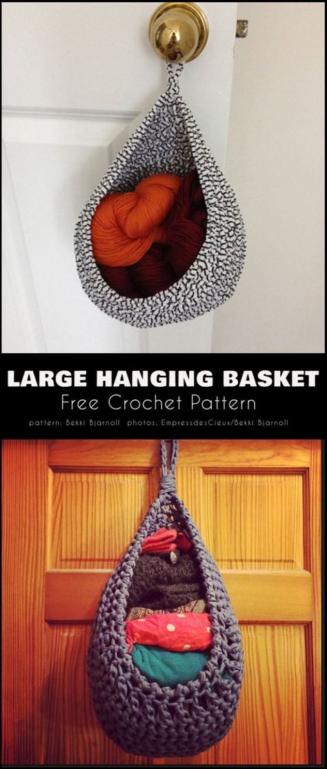 Large Hanging Basket Free Crochet Pattern Crochet Basket Tutorial, Crochet Plant Hanger, Crochet Storage Baskets, Crochet Hanging, Crochet Storage, Knit Basket, Crochet Plant, Crochet Basket Pattern, Diy Basket